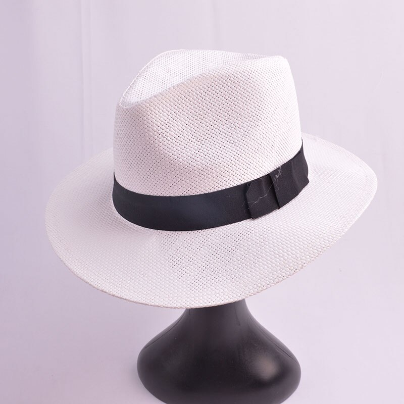 Women Men Straw Hat Summer Casual Beach Sun Panama Jazz Hat Unisex Fedora Cap With Black Ribbon