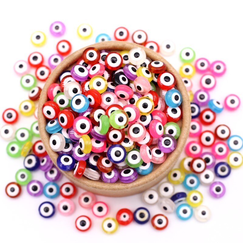40pcs Mix Oblate Shape Evil Eye Beads 8mm Hollow Stripe Resin Spacer Beads Child DIY Jewelry Bracelet Handicraft Supplies: Mix