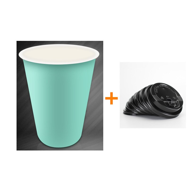 50 Stuks Blauw Dik Papier Cup Wegwerp Koffie Beker Melk Thee Drank Takeaway Verpakking Cups Met Deksels Wegwerp cup: cup and black lid / 400ml 12OZ 50pcs