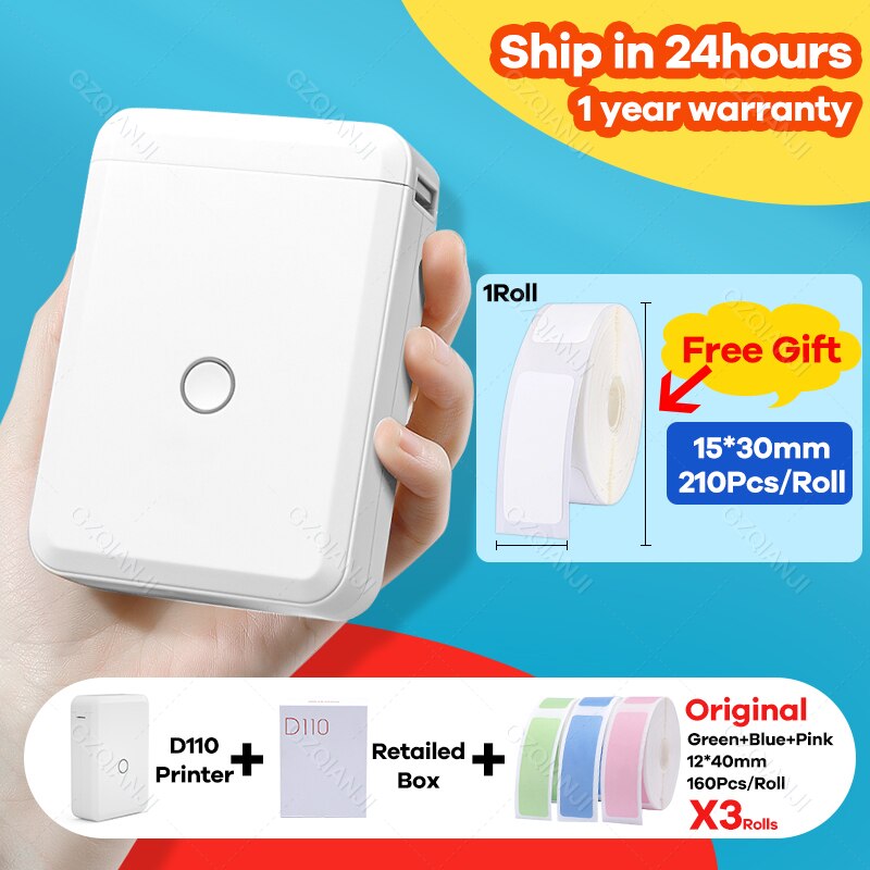 Niimbot D110 Wireless Bluetooth Thermal Label Printer Portable Pocket Label Maker for Android iPhone Home Office Sticker Printer: D110 add 4Color