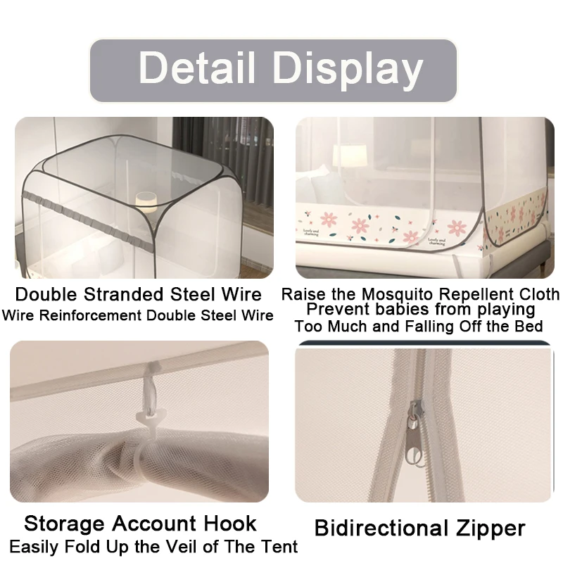 1pc Double Door Easy-Setup Portable Mosquito Net with U-Shaped Zipper -Perfect for Camping,Gardens,Patios,and Bed Protection 모기장