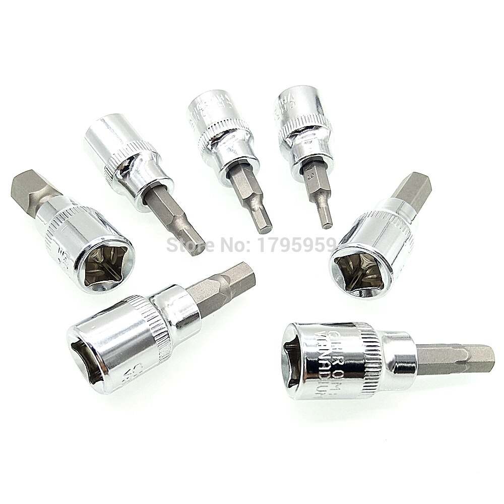 3/8" Square Impact Driver Hex Bit Socket Screwdriver 7 Piece Set H3 H4 H5 H6 H7 H8 H10 Hex Key Socket Wrench Tools 3mm to 10mm