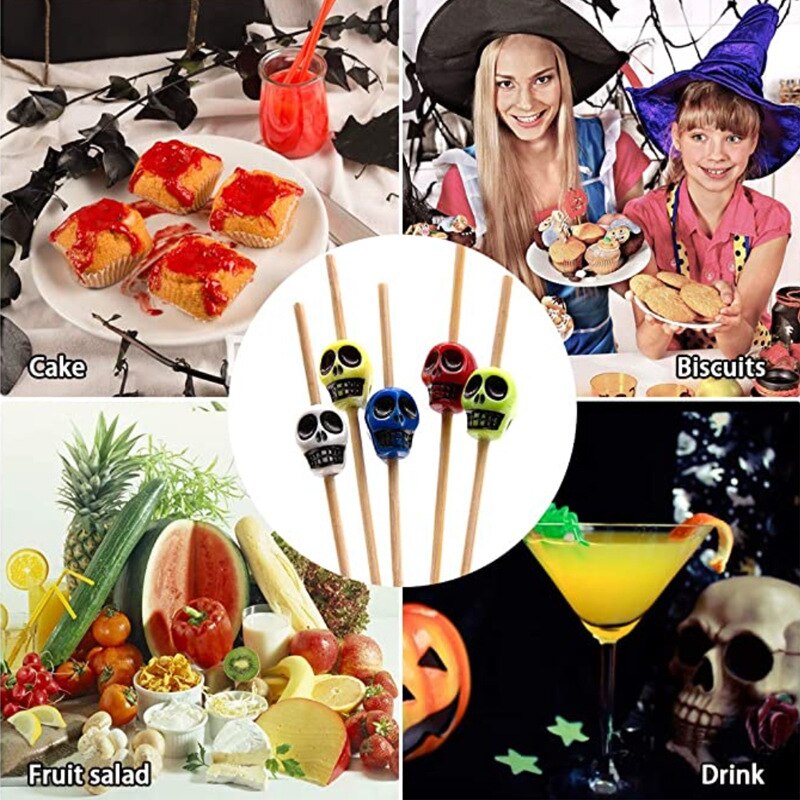 50pz FAI DA TE cranio Frutta Controllato Da cocktail Raccolti Stuzzicadenti Panino Antipasto Bastone Di Bambù Bevanda Frullatore Di Compleanno Rifornimenti Del Partito