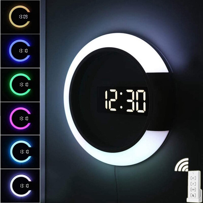 LED Wanduhr, Fernbedienung Digitale Wanduhr Kreative LED Spiegel Zauberstab Uhr mit Alarm/Temperatur Ring
