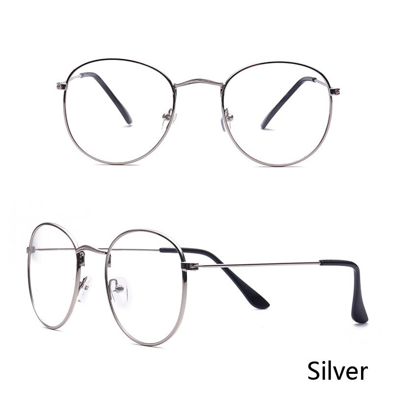 Brand Classic Gold Frame Clear Frame Glasses Women Men Spectacle Frame Clear Lens Optical Glass Lunette: Silver