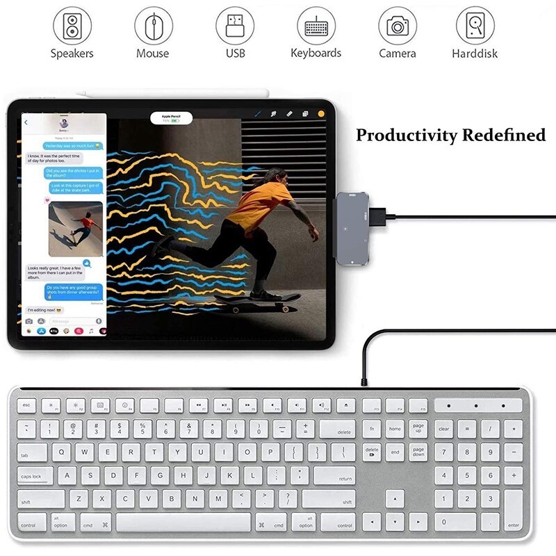 USB C Hub für iPad Pro 11/12,9 Adapter,4-In-1 Adapter mit Aux 3,5mm Kopfhörer Daten Jack