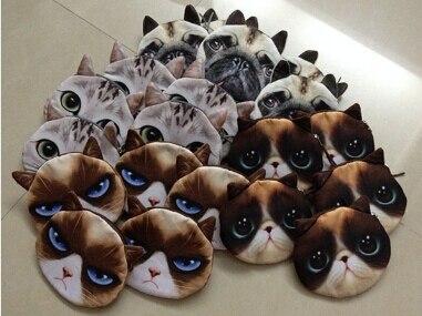 Cute Coin Purses Wallet Ladies 3D Printing Cats Dogs Animal Big Face Change Cute Small Zipper Bag for Women Pouch