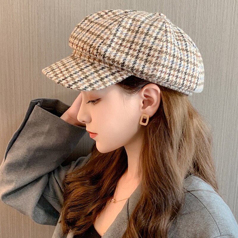 Foux-Gorras a rayas a cuadros para mujer, gorro de , coreana,