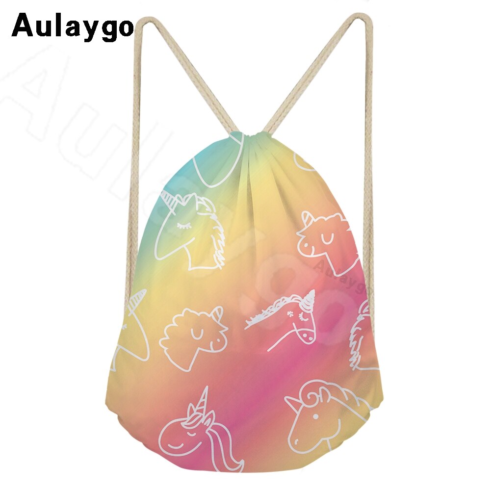 Aulaygo unicorn ryggsäck för barn reselinje unicorn färg bokstavstryck kawaii dragsko väskor axel barn skolväska