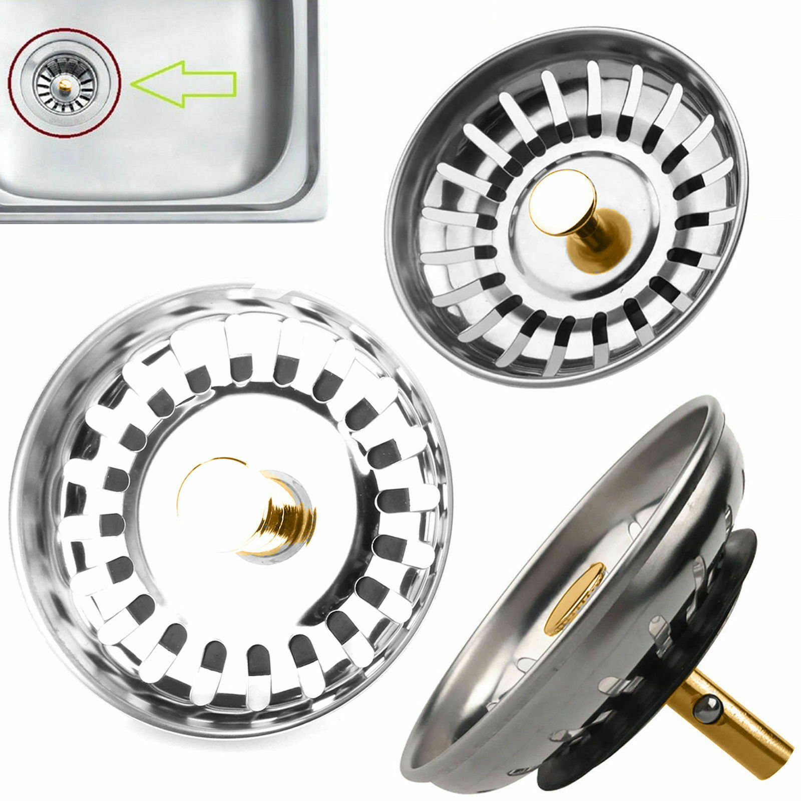 1x Premium Kitchen Sink Replacement Drain Waste Plug Basin Strainer Drainer 78mm Strainer Hole Drain Filter Trap Metal Sink
