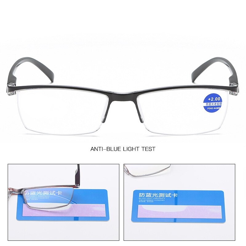 VCKA Anti-blue light Resin Reading Glasses Men Women Metal Half Frame Hyperopia Eyeglasses +1.0 1.52.02.5 3.0 3.5 4.0 Diopter