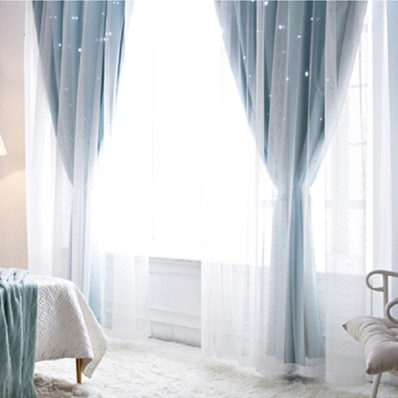 1Panel Window Curtain Hollowed Out Stars Shading Curtain Drape Purdah for Home Living Room Bedroom Curtains for Living Room