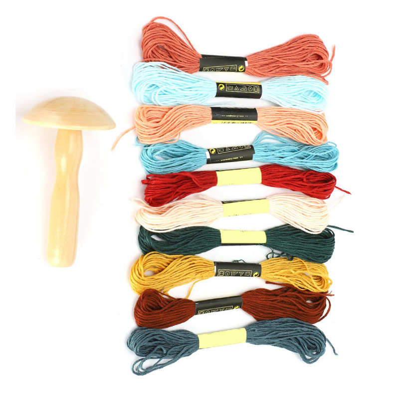 Wooden Darning Supplies Kit Mushroom Patching Threads Tool for DIY Sewing Home Travel Handicraft Darning Foot Sewing Machine
