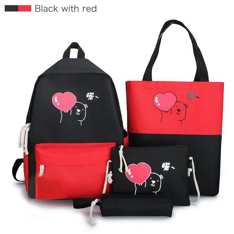 filles toile quatre pièces grande capacité sac à dos contraste couleur décontracté sac à dos sacs d'école pour les femmes Schulrucksack: B