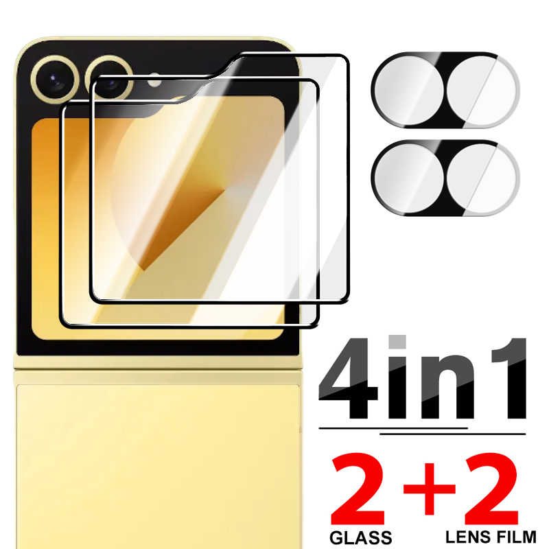 6IN1 Temperd Glass for Samsung Galaxy Z Flip 5/6 5G Outer Screen Protector Camera Lens Protective Film for Samsung Z Flip6 Flip5: Rose Golden / Bundle1
