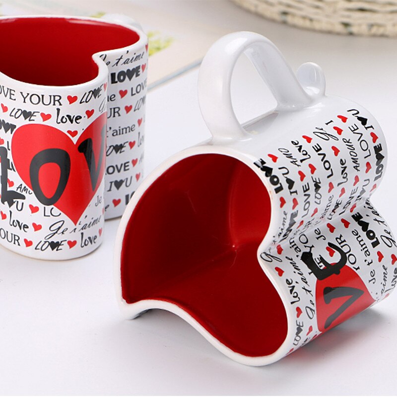 Taza de cerámica con forma de corazón para parejas, vaso de 250ml para agua, café, leche, té, colección de oficina en casa, tazas, de boda para el Día de San Valentín