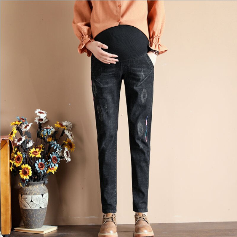 Lente Zwangere Kleding Mode Gat Jeans Zwangerschap Casual Broek Grote Omvang Moederschap Maag Lift Broek