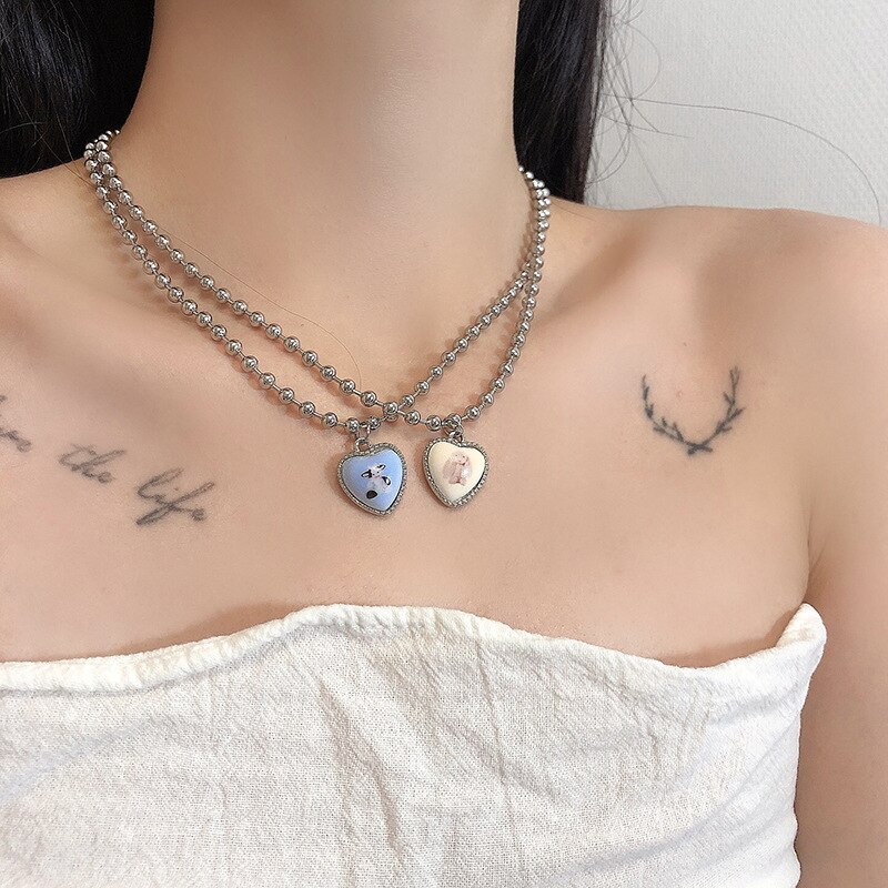 Grün Zebra Streifen Glas Herz Anhänger Titan Stahl Kette Halsketten für Frauen Schlüsselbein Halskette Kristall Emaille Liebe Schmuck