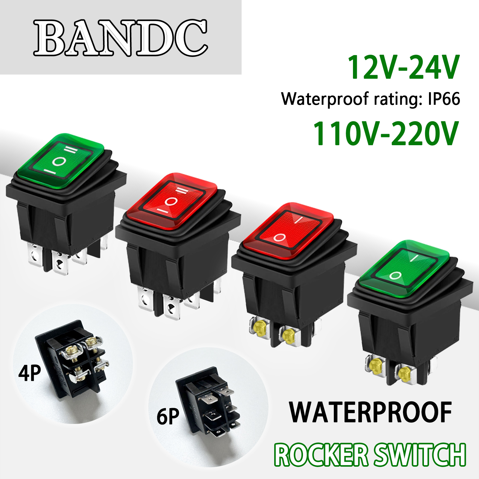 12V 24V / 110V 220V Waterdichte Tuimelschakelaar Rood/Groen Led Licht Verlicht 4 Pinnen 2 Positie/6 Pinnen 3 Stand Tuimelschakelaar