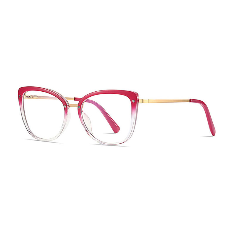 Women Gradient Color Women Stylish Glasses Frame with Flexible Spring Hinges Optical Prescription Eyewear Spectacles: Red