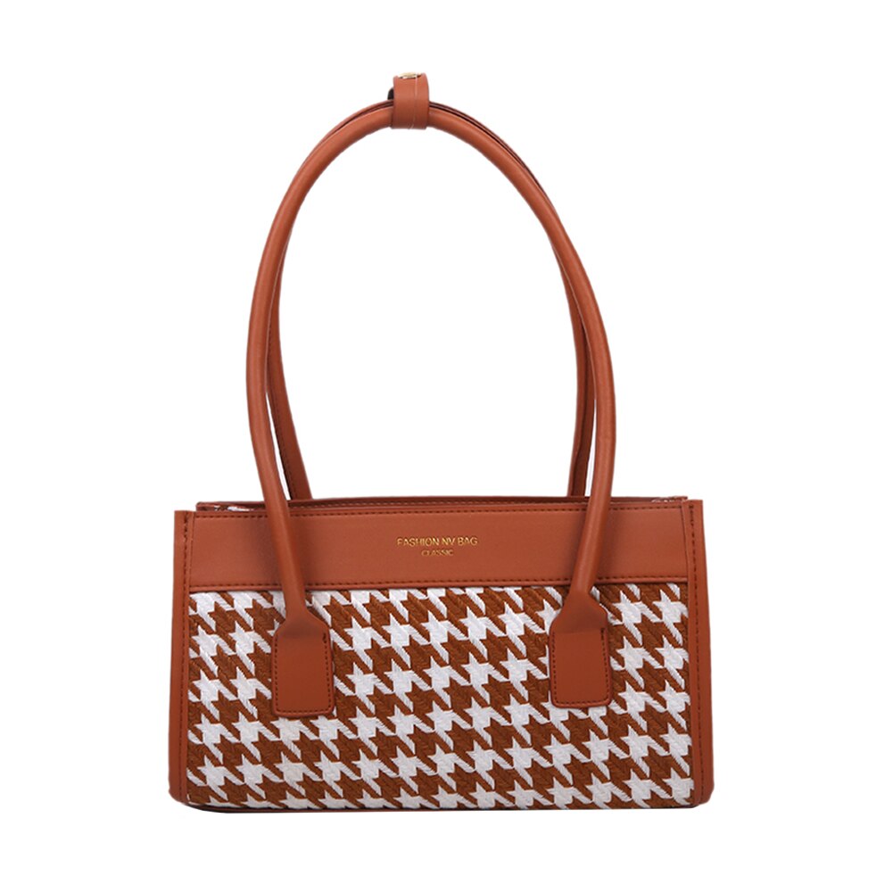 Frauen Schulter Tasche Handtasche Totes PU Leder Plaid Spleißen Weibliche Reise Unterarm oben-griff Taschen Bolso Mujer: braun