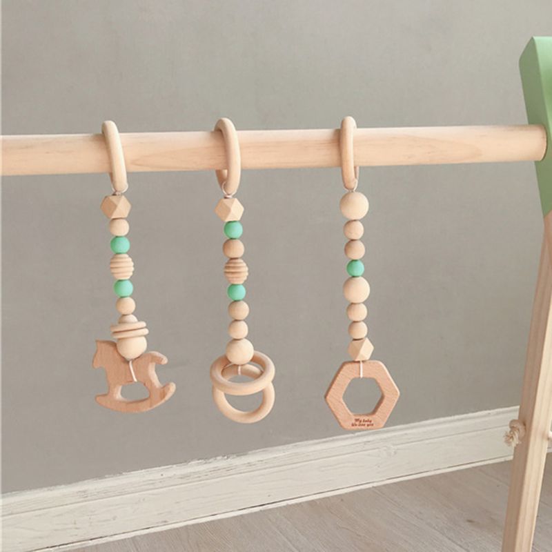 3 Pcs Nordic Style Cartoon Solid Wood Fitness Rack Pendant Children Room Decoration Baby Infants Ring-pull Toy Hanging Ornaments