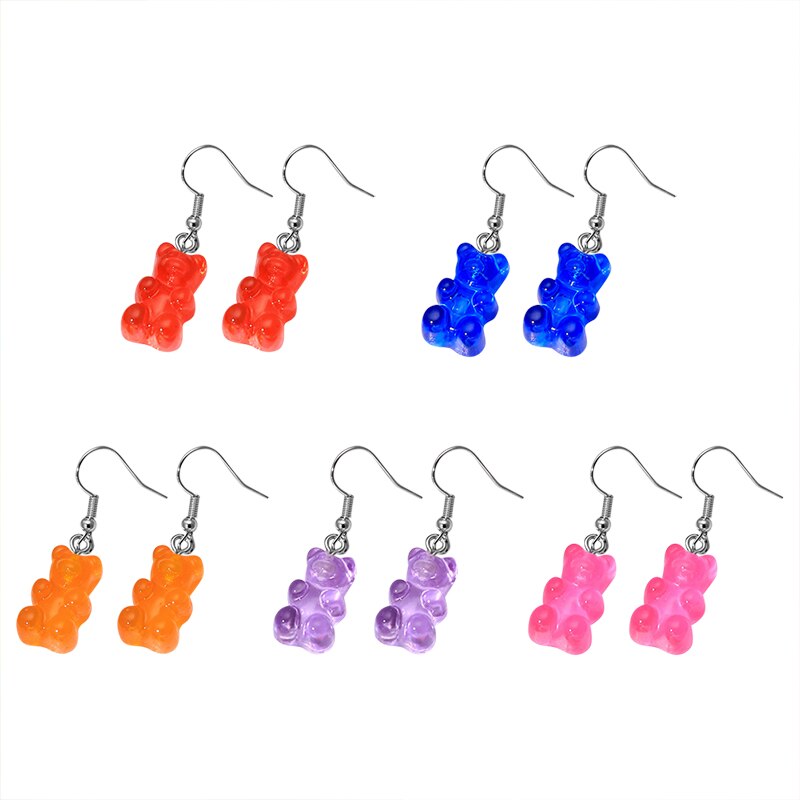Pendientes de oso de goma minimalistas para mujer, ganchos para las orejas, de joyería, 1 par