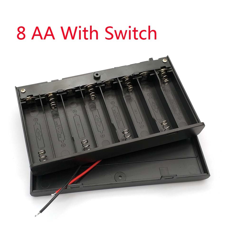 12V 8 AA Batteries Holder Storage Case Plastic 1.5V Battery Case ON/OFF Switch with Cap Wire For 8 X 1.5V AA Batter