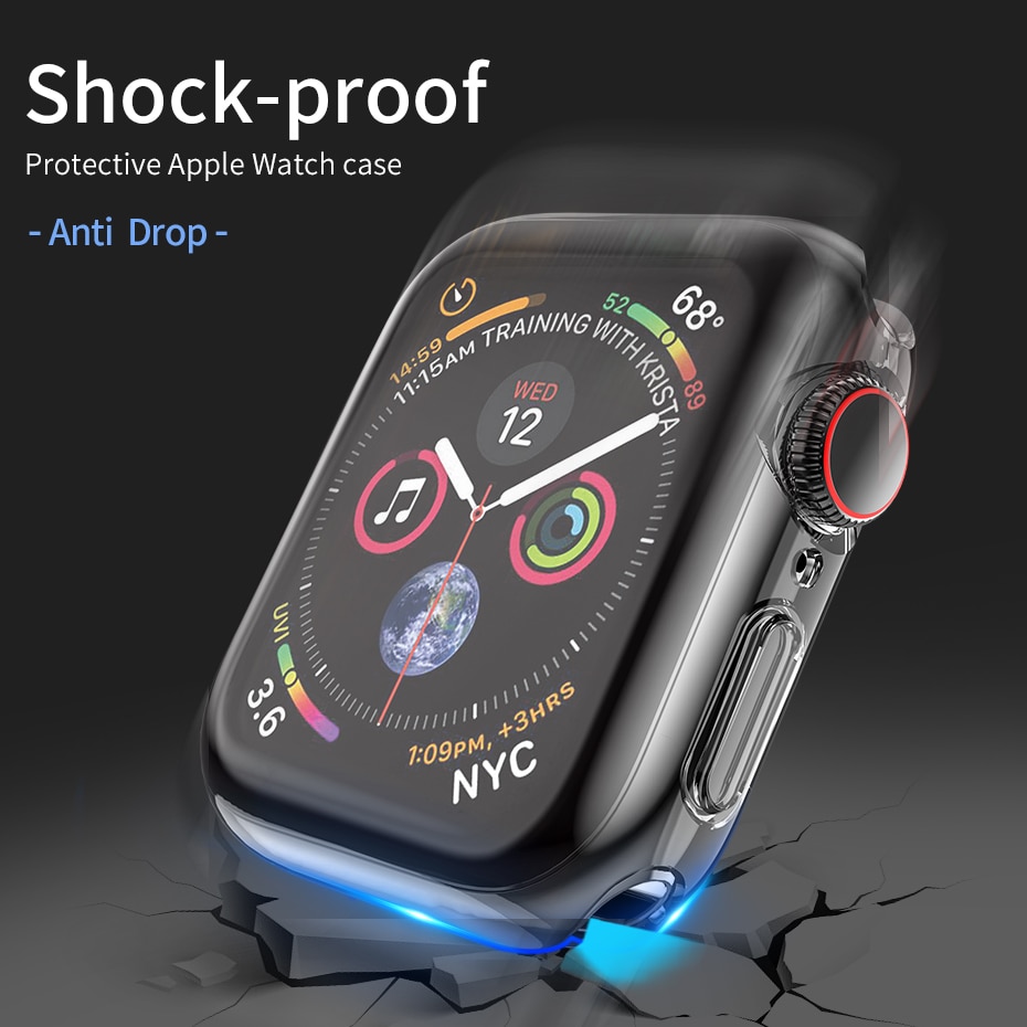 Hoco hoesje voor apple watch 5 40mm 44mm, transparante tpu-schermbeschermer, volledig transparante siliconen zachte hoes voor de apple watch-serie 4