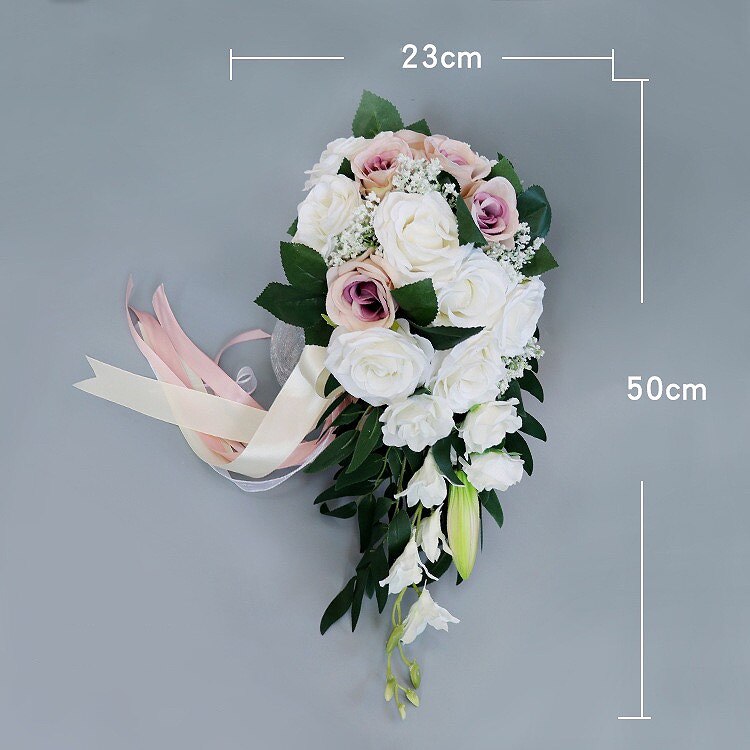 cascada Borgoña ramo blanco Artificial púrpura Ramos de flor Rosa boda accesorio para novia con flores: White with Lotus