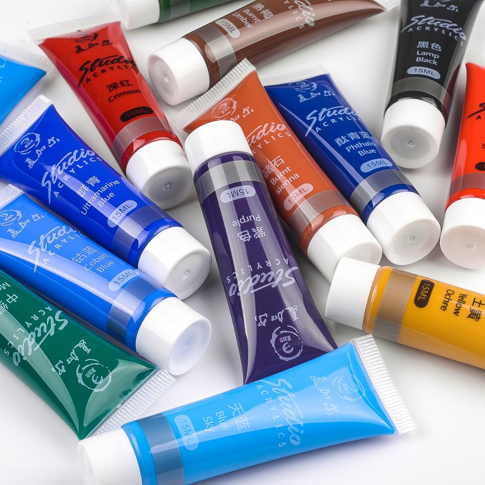 12/24 Color Acrylic Paint Set 15ml Tubes for Hand Painted Fabric Wall Painting DIY Waterproof Pigment Children Artist Supplies