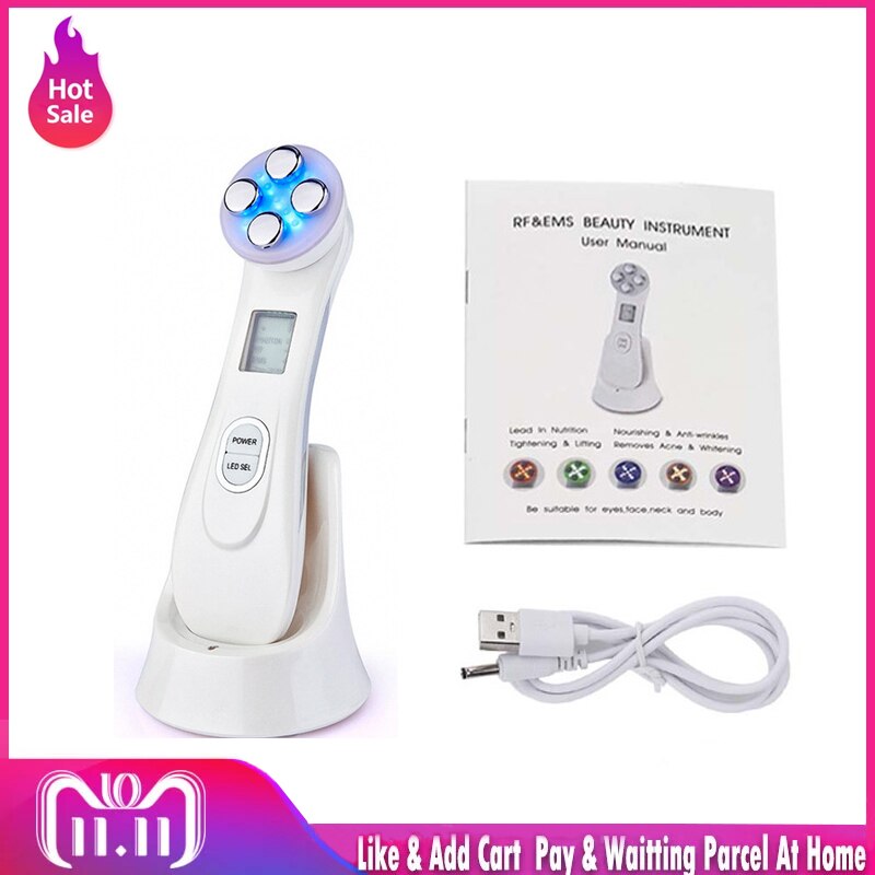 Multifunctional EMS Face Lifting Instrument With RF Radio Frequency Wrinkle Removal Facial Beauty Instrument LED Photon Skin Car: White No Box