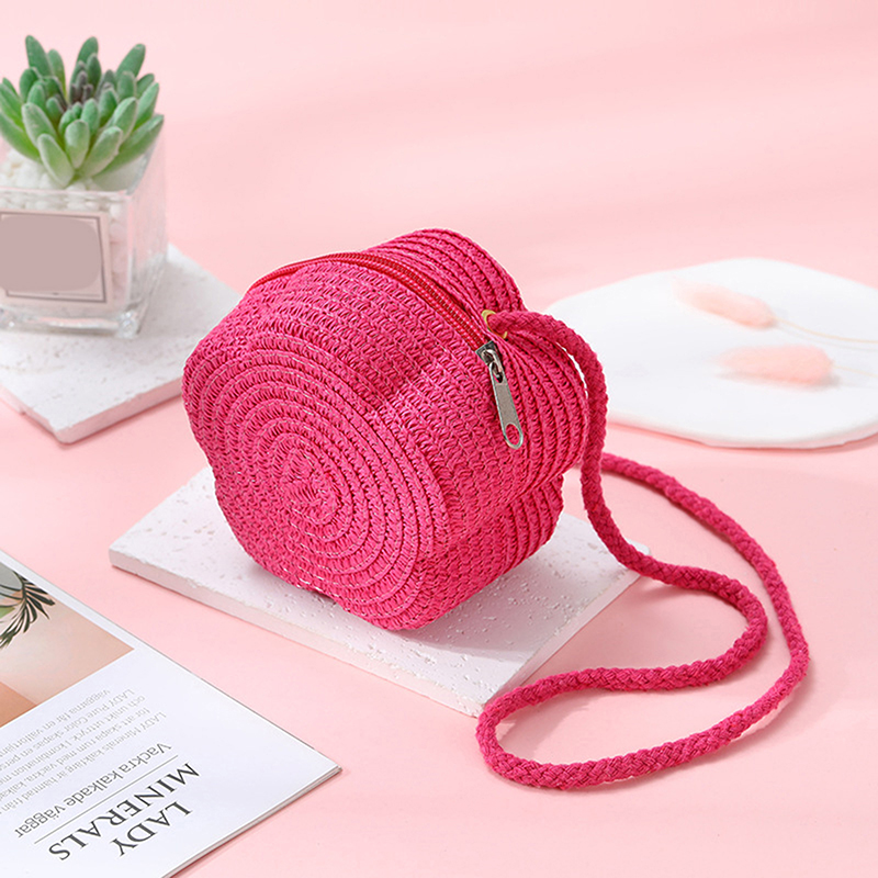 Handgemaakte kinderen meisjes schoudertas bloem stro babytassen messenger bag kinderen sleutels portemonnee schattige prinses mini handtas: Goud
