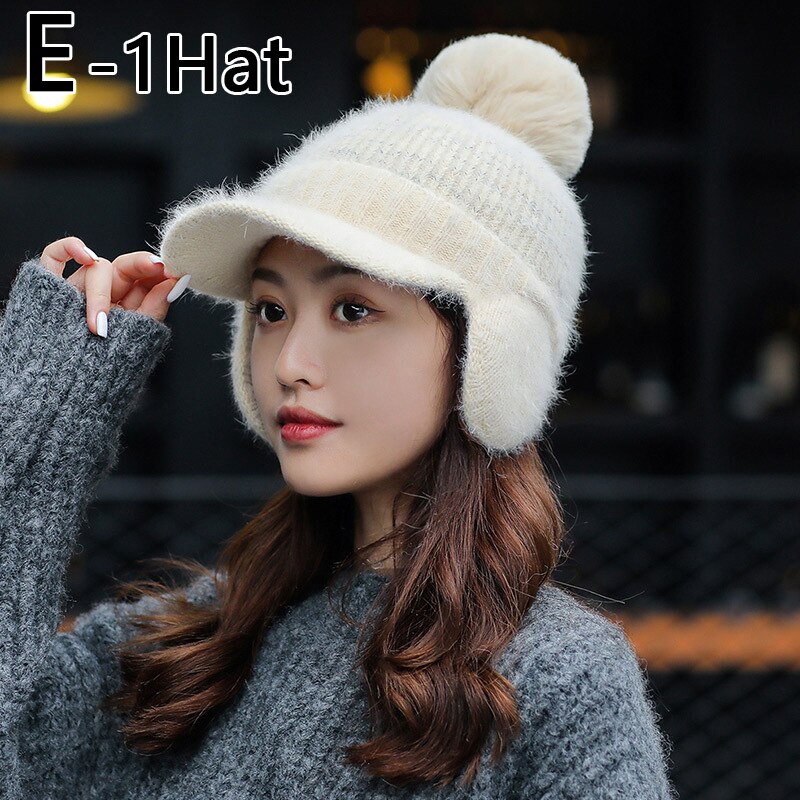 Bonnet Skullies tricoté pour femme, bonnet épais et , couvre-chef de unisexe, ensemble d'équitation en plein air, hiver: E