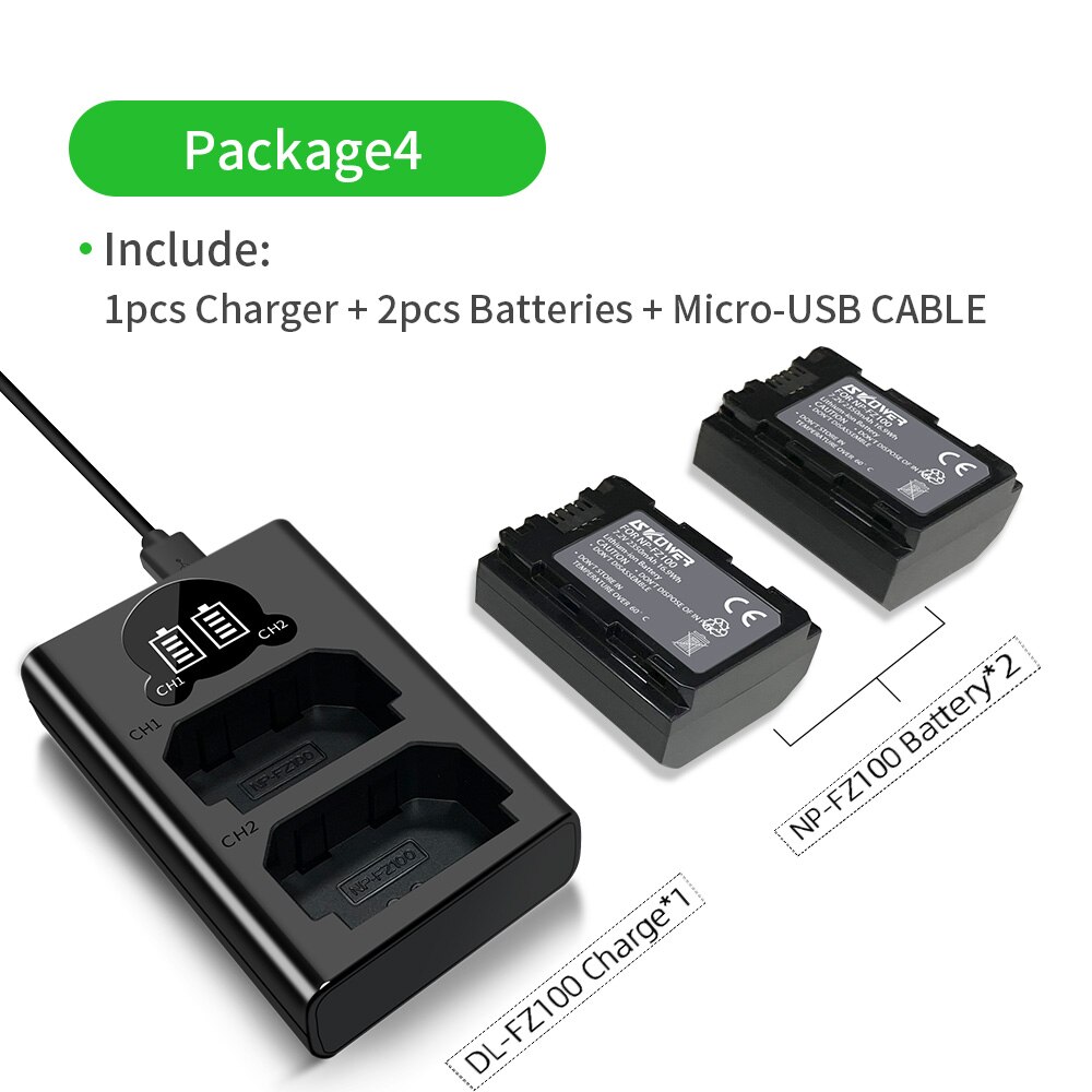 2350mAh NP-FZ100 Batterie Pour Sony NPF-Z100 BC-QZ Alpha a9/ a7R III/ a7 III/ 9R/A9R/9S/ A6600 Caméra Avec Double LED USB Chargeur
