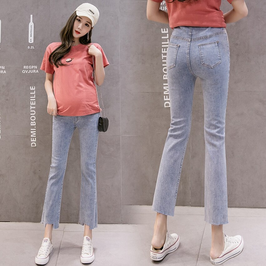 Gravide kvinders jeans cropped bukser forår og efterår gravide kvinder bærer afslappede bukser løse graviditetsbukser