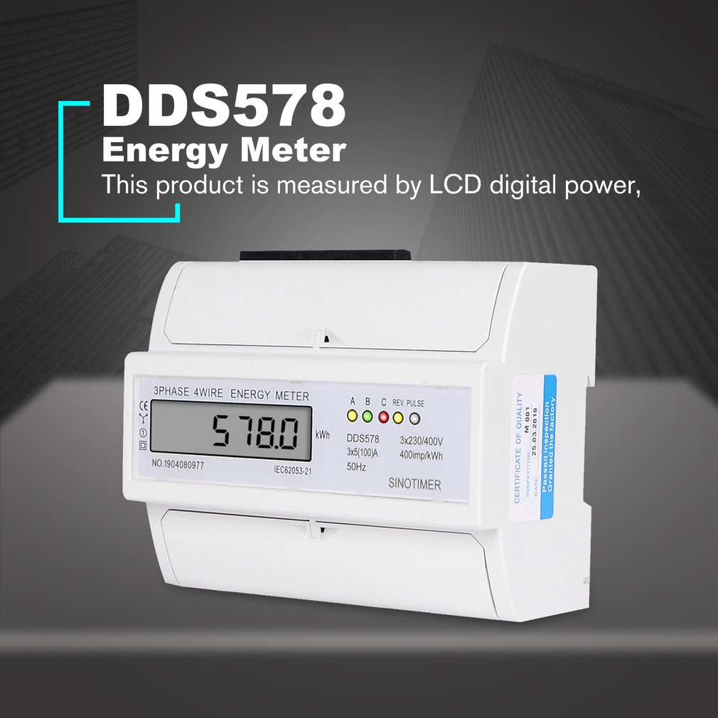 DDS578 Three Phases 4 Wires 5-100A 380V Digital Wattmeter Electricity Consumption Measurement 7P LCD Rail Meter