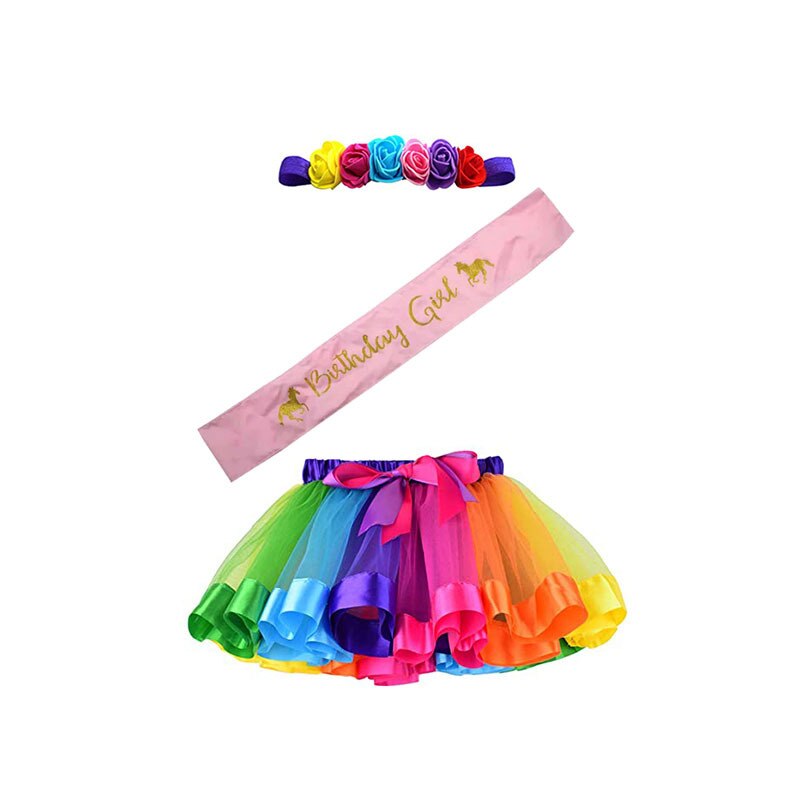 3 tipi di fiocco nodo fascia a strati festa danza abbigliamento per bambini 3-7 anni Multicolor principessa Mini Tutu gonna abito gonna in Tulle: C-1