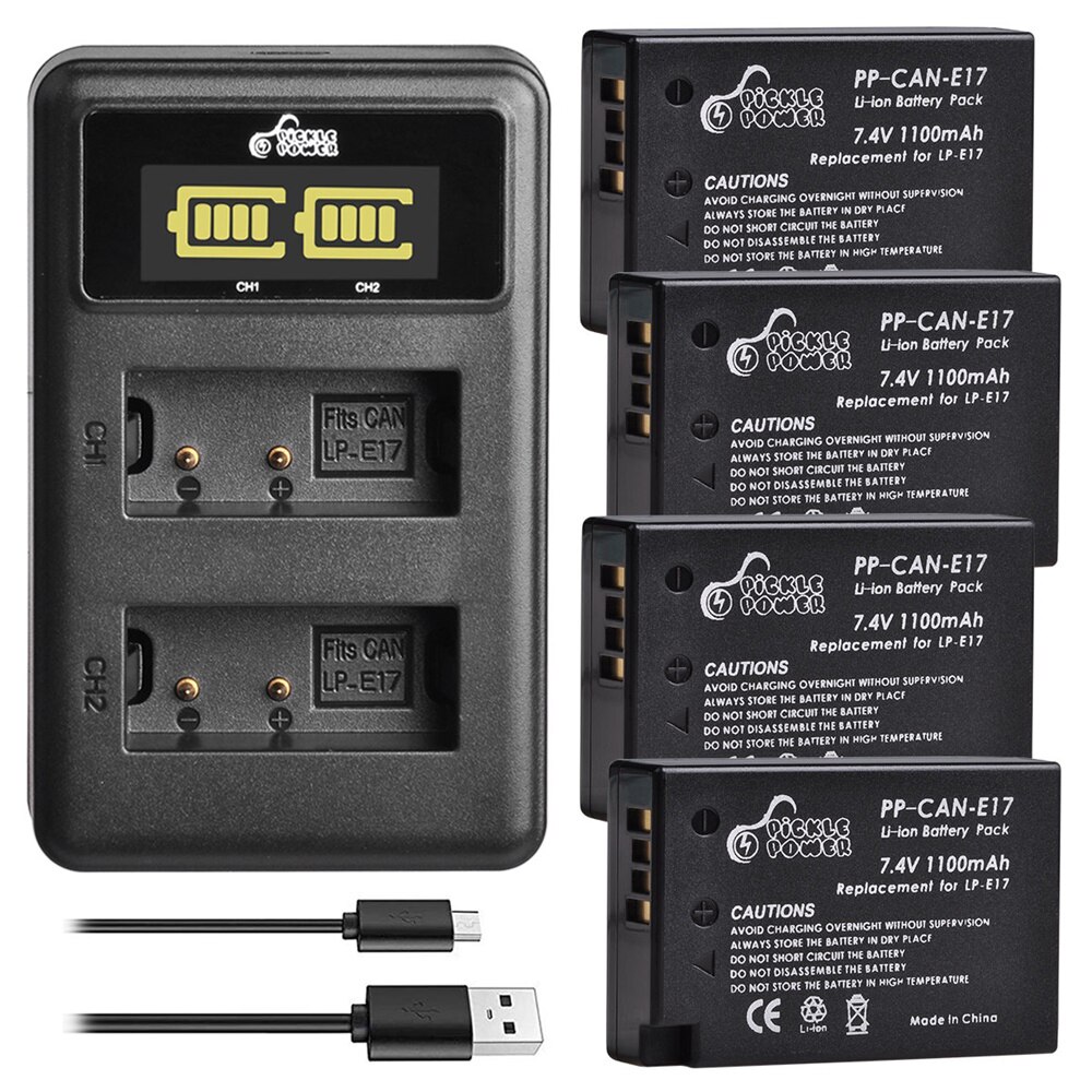 LP-E17 LPE17 Batterij En Led Usb Dual Charger Voor Canon Eos 200D M3 M6 750D 760D T6i T6s 800D 8000D kus X8i: 4 battery 1 charger