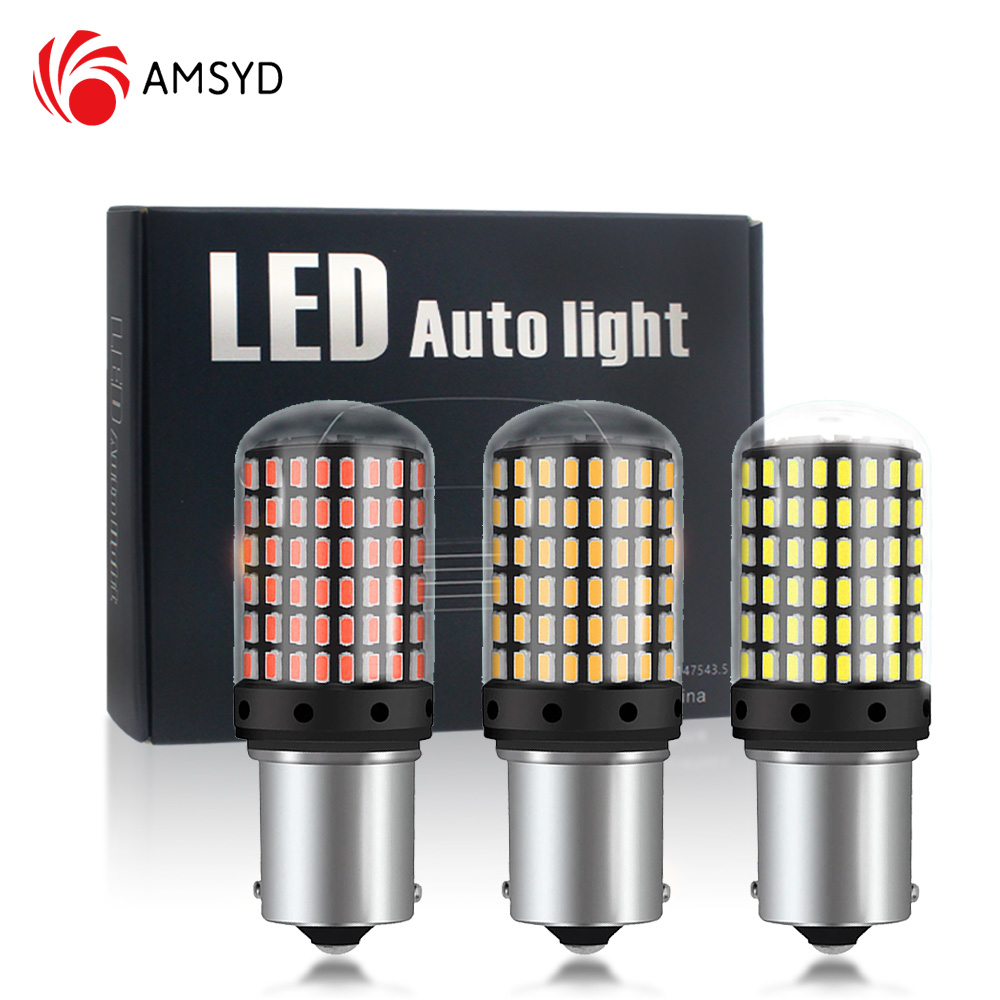 2 uds coche LED 1156 BA15S P21W BAU15S PY21W 1157 BAY15D 7443 bombillas LED 144SMD CanBus lámpara luz de señal de giro inverso
