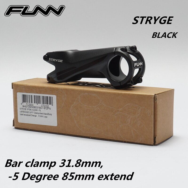 FUNN STRYGE 3D FORGE Cross country enduro all mountain bike stem, -5 degree ,bar clamp 31.8 mm,85mm extend 28.6 steer tube: black