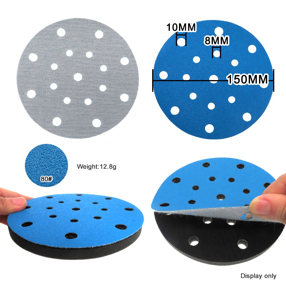 6 inch 17hole Dry Sandpaper Zirconium Corundum Film Blue Sand Sheets Hook and Loop Sanding Disc 40#-600# For car metal Plioshing