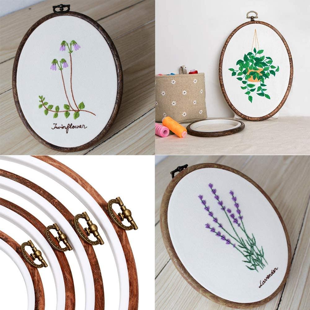 LMDZ 4 Pack Oval Embroidery Hoop, Imitated Wood Display Frame with 30 Pieces Embroidery Needles, Embroidery Frame for Home Decor