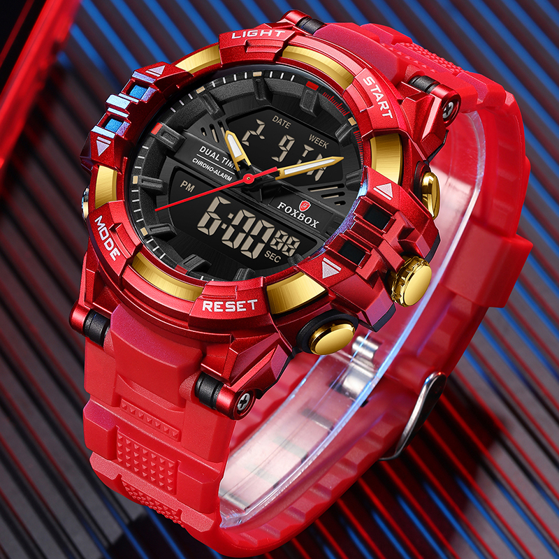 Foxbox Digitaal Herenhorloge Waterdicht Horloge Led Quartz Dual Display Horloge Sport Heren Eenvoudige Mode Daily Wear Reloj Hombre