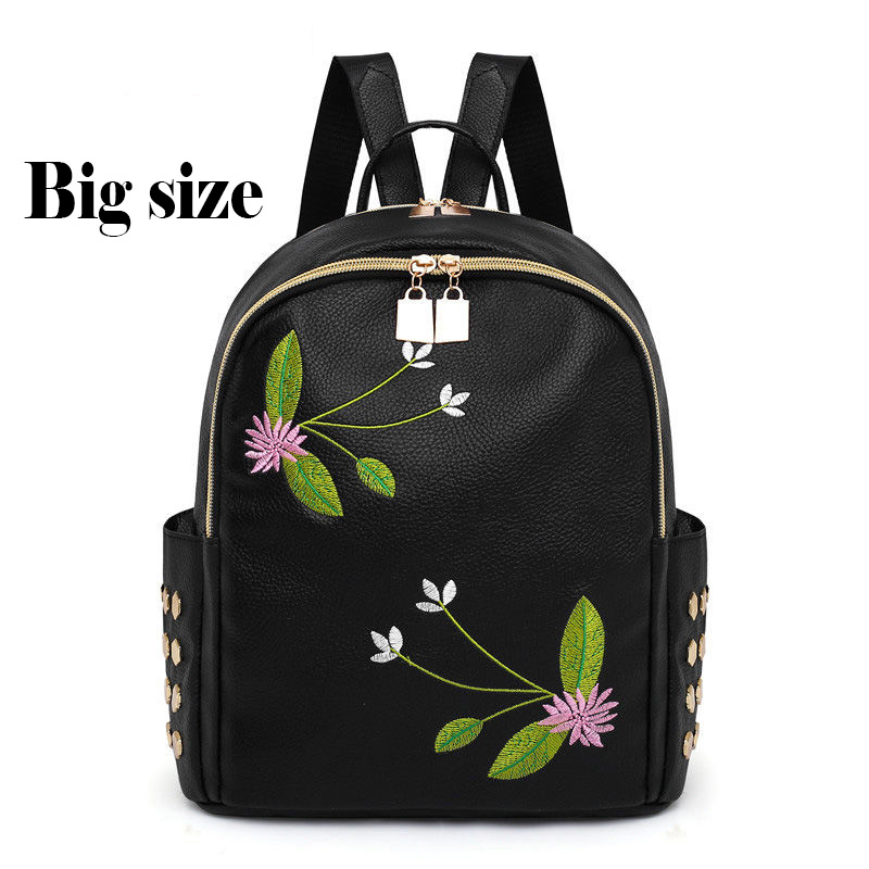 Sacs à dos femmes sacs à bandoulière voyage décontracté PU National broderie sac d'école femmes sac à dos pour adolescentes: Big size