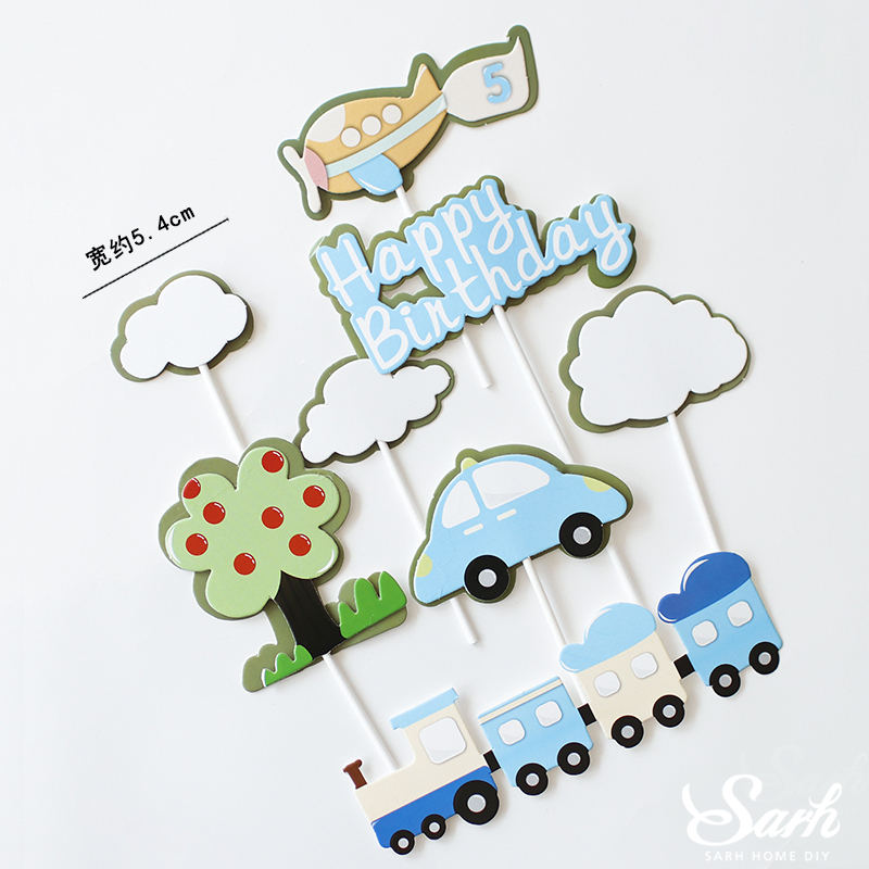 Chasseur Pilot-décoration de gâteau | Décoration de gâteau d'anniversaire arc-en-ciel moulin à vent décoration de mariage pour pâtisserie, fournitures de pâtisserie, d'amour: Train car tree set D