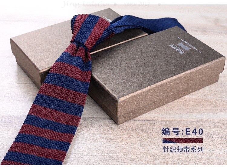 GUSLESON 6cm Slim Knit Tie for Men Business Leisure Skinny Necktie Burgandy Colorful Striped Dots Weave Ties: 40