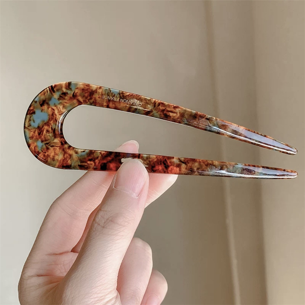 Horquillas simples en forma de U con estampado de leopardo, horquilla para el pelo geométrica de acetato para hacer moños, herramientas de peinado Vintage DIY para mujeres y niñas: Azul cielo
