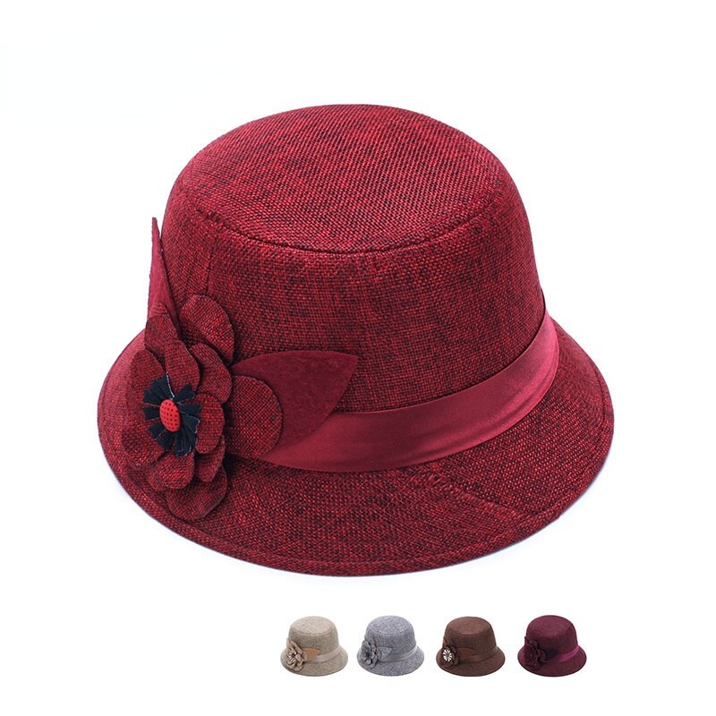 Sombrero de Sol de lino transpirable para mujer, gorro de princesa con decoración de flores grandes, Top plano monocromático a la , primavera y otoño