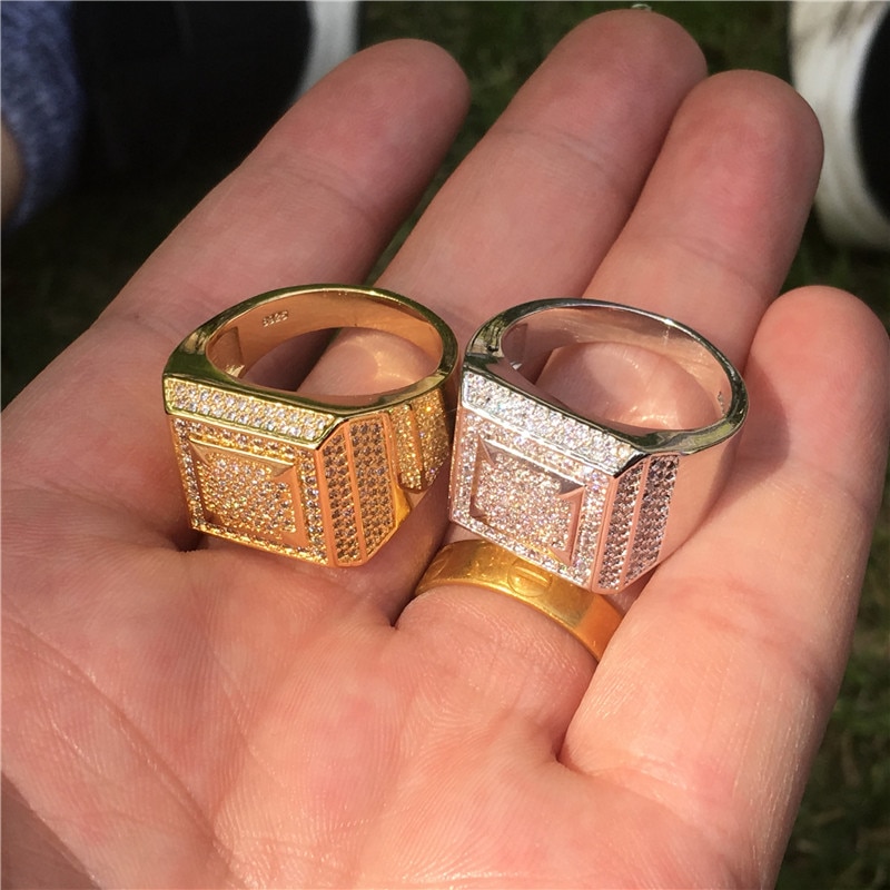 Male Hiphop Chain Ring Micro Pave AAAAA cz 925 Sterling Silver Party Wedding Band Rings for men Iced out rock Jewelry